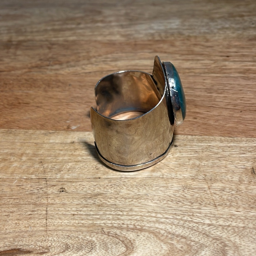Rustic Silver Cuff Bangle Natural Gemstone Oval B… - image 3
